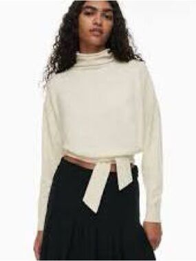 Wilfred Lorin Alpaca Blend Cropped Waist Tie Turtleneck Sweater Size XS